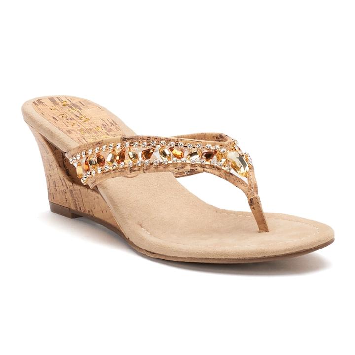 New York Transit Fun Time Women's Wedge Sandals, Size: 9 Wide, Beig/green (beig/khaki)