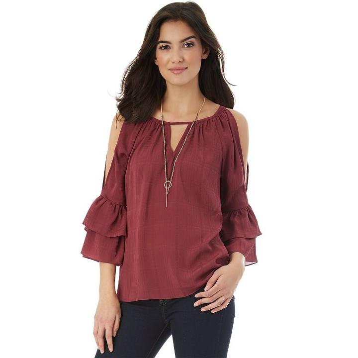 Juniors' Iz Byer California Woven Bell Sleeve Top, Teens, Size: Small, Dark Red