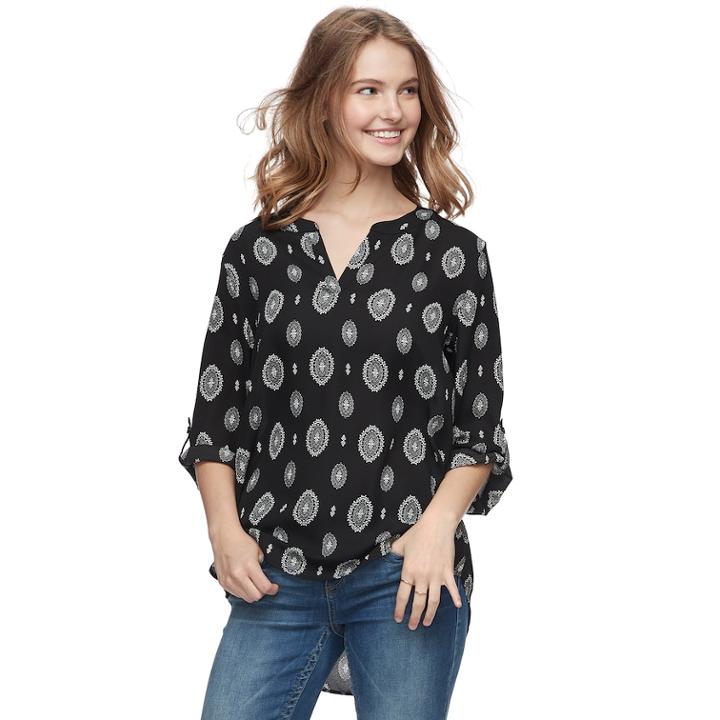 Juniors' Pink Republic Printed Popover Top, Teens, Size: Small, Oxford
