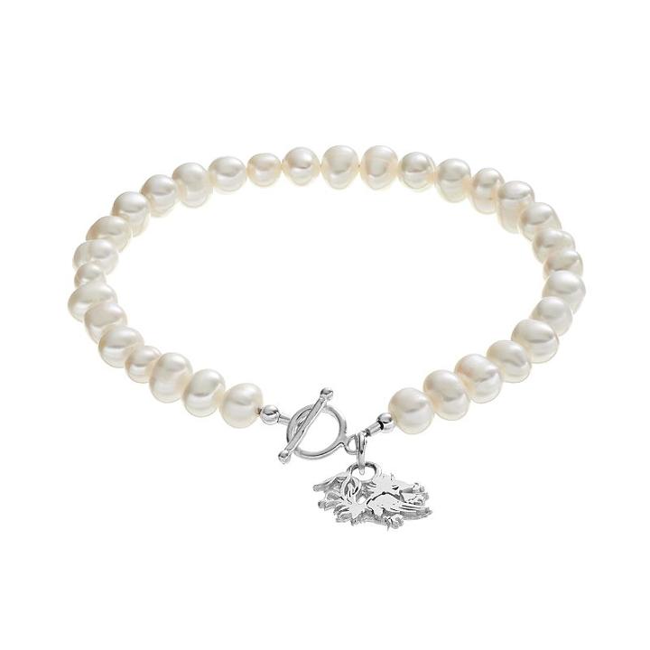 Dayna U South Carolina Gamecocks Sterling Silver Freshwater Cultured Pearl Toggle Bracelet, Women's, Size: 8, White