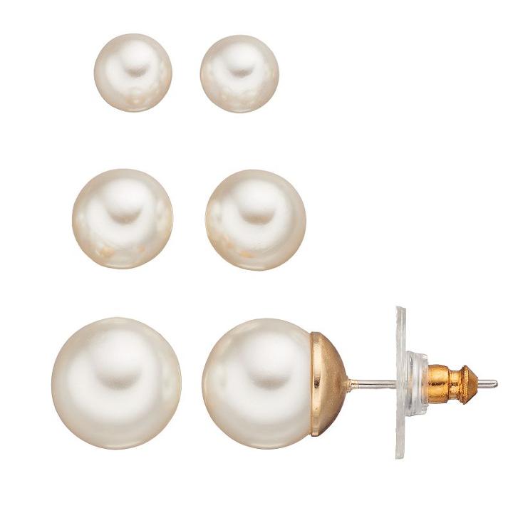 Napier Simulated Pearl Stud Earring Set, Women's, White