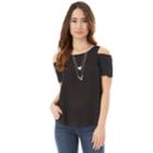 Junior's Iz Byer Scallop Edge Cold Shoulder Top, Teens, Size: Xs, Black
