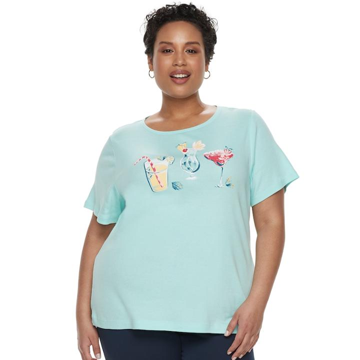 Plus Size Croft & Barrow&reg; Crewneck Graphic Tee, Women's, Size: 1xl, Light Blue