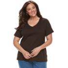 Plus Size Croft & Barrow&reg; Essential V-neck Tee, Women's, Size: 1xl, Dark Brown