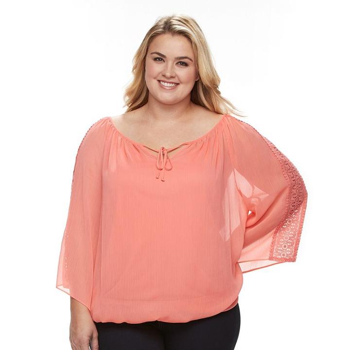 Plus Size Ab Studio Crochet Bell Sleeve Top, Women's, Size: 3xl, Lt Orange