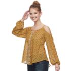 Juniors' Rewind Floral Embroidered Cold-shoulder Top, Teens, Size: Medium, Gold