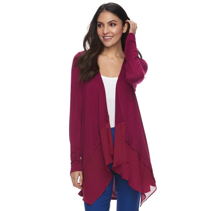 Women's Elle&trade; Mixed-media Flyaway Cardigan, Size: Xs, Dark Pink