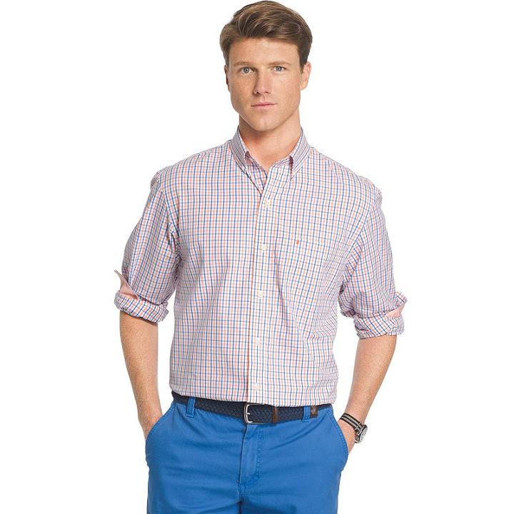 Men's Izod Essential Classic-fit Tattersall Plaid Button-down Shirt, Size: Xxl, Drk Orange