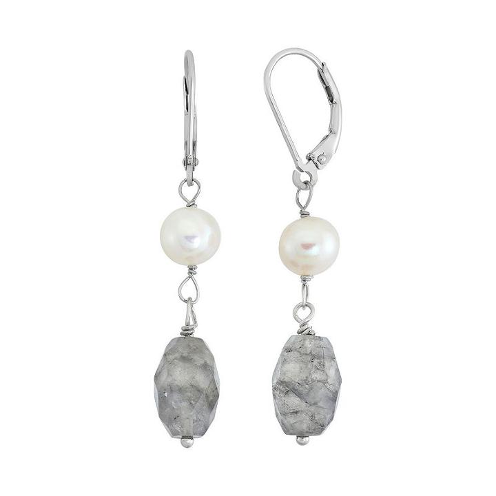 Freshwater Cultured Pearl & Quartz Sterling Silver Drop Earrings, Women's, Multicolor