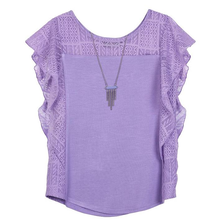 Girls 7-16 Iz Amy Byer Winged Lace Tank Top With Necklace, Girl's, Size: Xl, Lt Purple