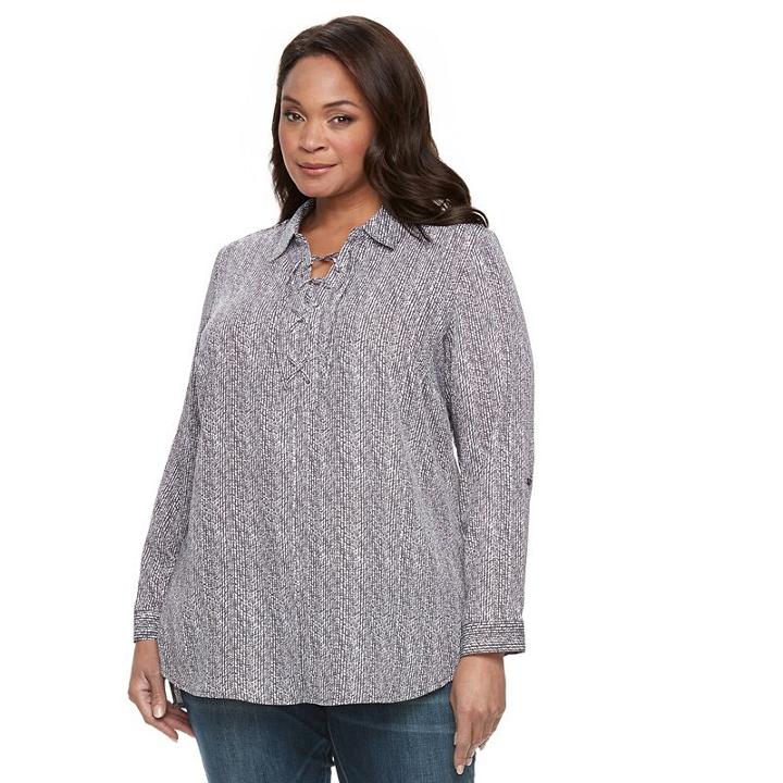 Plus Size Croft & Barrow&reg; Printed Lace-up Shirt, Women's, Size: 1xl, Grey Other
