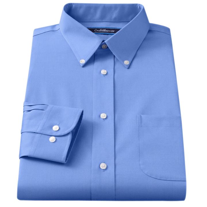 Men's Croft & Barrow&reg; Fitted Solid Easy Care Button-down Collar Dress Shirt, Size: 17 38/9t, Blue