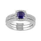 Lab-created Blue & White Sapphire Frame Engagement Ring Set In Sterling Silver, Women's, Size: 6