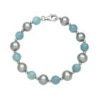 Sterling Silver Dyed Freshwater Cultured Pearl And Aquamarine Bead Bracelet, Women's, Size: 7.50, Blue