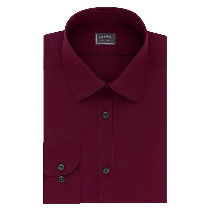 Men's Arrow Slim-fit Poplin Wrinkle-free Dress Shirt, Size: 2x-36/37, Med Red