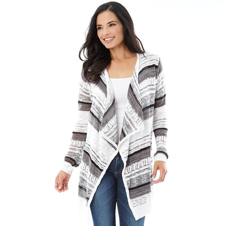 Women's Ab Studio Striped Flyaway Cardigan, Size: Medium, Ovrfl Oth