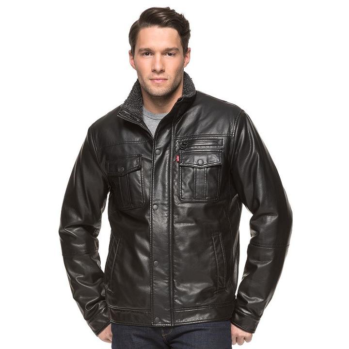 Men's Levi's&reg; Sherpa-lined Faux-leather Trucker Jacket, Size: Xl, Black