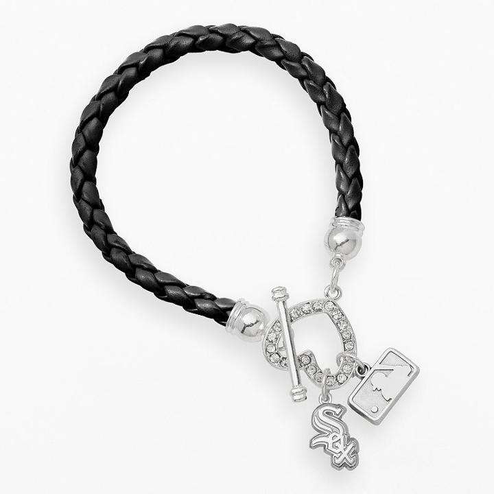 Logoart Chicago White Sox Devotion Silver Tone Crystal Charm Bracelet, Women's, Size: 8, Black
