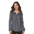 Women's Croft & Barrow&reg; Embroidered Yoke Top, Size: Xxl, Dark Blue