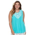 Plus Size Croft & Barrow&reg; Embroidered-bib Tank, Women's, Size: 3xl, Turquoise/blue (turq/aqua)