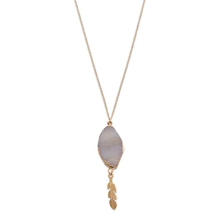 Leaf Simulated Agate Pendant Necklace, Women's, Gold