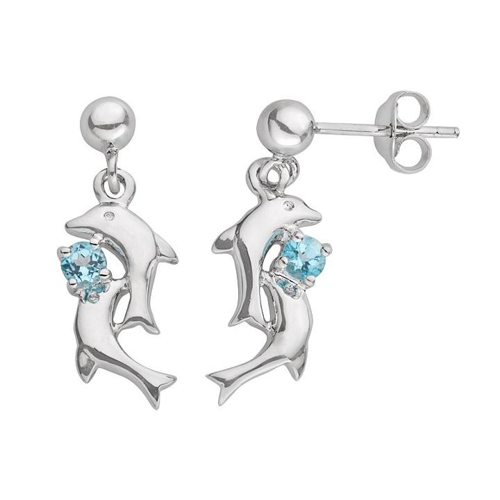 Jewelry For Trees Platinum Over Silver Blue Cubic Zirconia Dolphin Stud Earrings, Women's