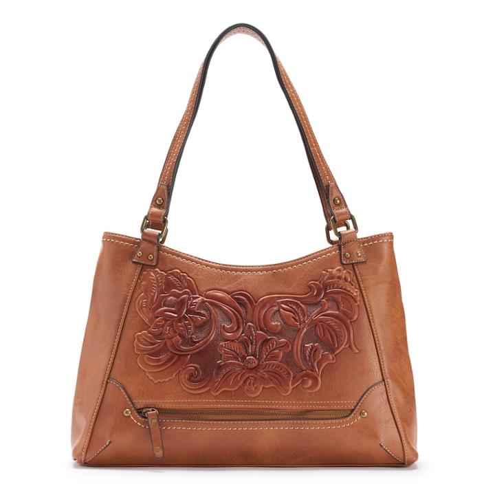 Concept Millstone Floral Tooling Satchel, Women's, Beig/green (beig/khaki)