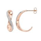 18k Rose Gold Over Silver And Sterling Silver Twist J- Hoop Earrings, Women's, Pink