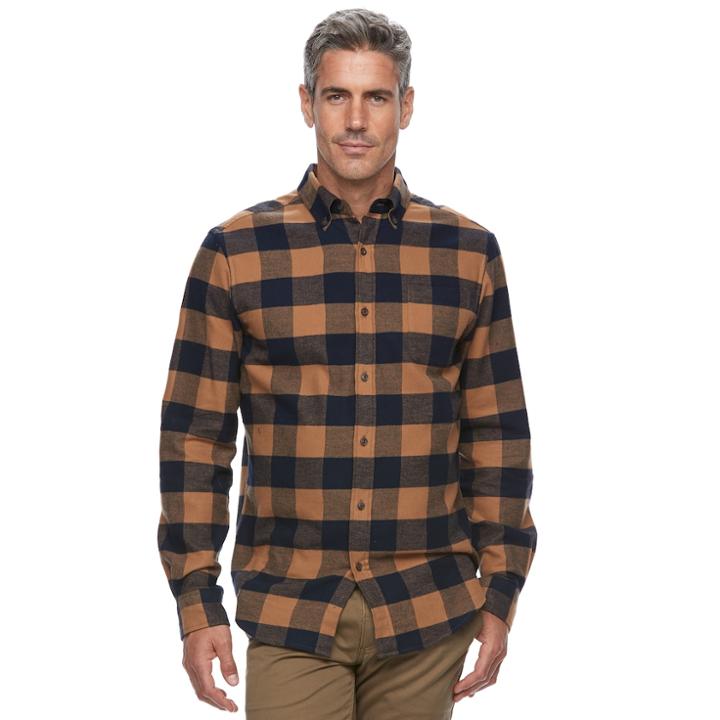 Big & Tall Croft & Barrow&reg; True Comfort Plaid Classic-fit Flannel Button-down Shirt, Men's, Size: Small, Lt Brown