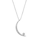 Fleur Cubic Zirconia Crescent Moon Necklace, Women's, Grey