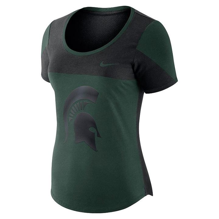 Women's Nike Michigan State Spartans Enzyme-washed Colorblock Tee, Size: Xxl, Dark Green