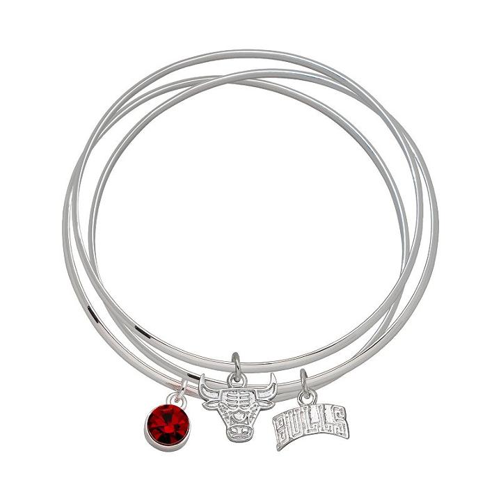 Logoart Chicago Bulls Silver Tone Crystal Charm Bangle Bracelet Set, Women's, Red