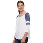 Juniors' So&reg; Lace-up Shoulder Baseball Tee, Teens, Size: Small, White