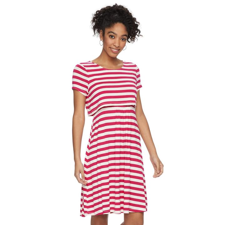 Maternity A:glow Popover A-line Nursing Dress, Women's, Size: L-mat, Dark Pink