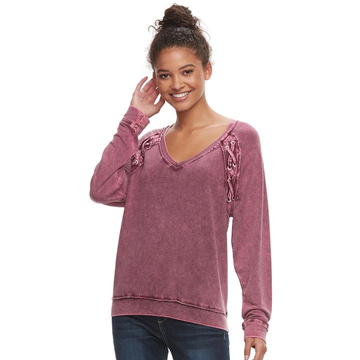 Juniors' Mudd&reg; Lace-up Sweatshirt, Teens, Size: Medium, Dark Red