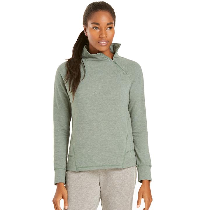 Women's Danskin Slant Zipper Pullover Top, Size: Small, Dark Green