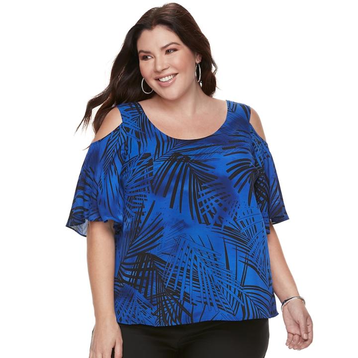 Plus Size Apt. 9&reg; Cross Back Cold Shoulder Top, Women's, Size: 0x, Blue