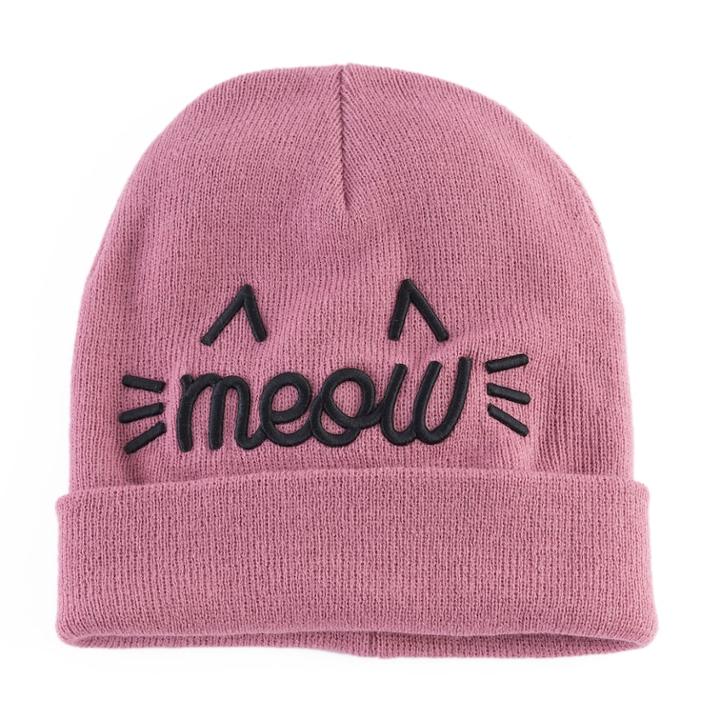 Women's Mudd&reg; Embroidered Meow Beanie, Lt Purple
