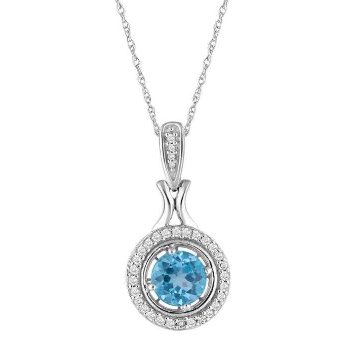 10k White Gold Swiss Blue Topaz & 1/6 Carat T.w. Diamond Halo Pendant Necklace, Women's, Size: 18