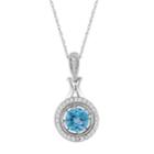10k White Gold Swiss Blue Topaz & 1/6 Carat T.w. Diamond Halo Pendant Necklace, Women's, Size: 18