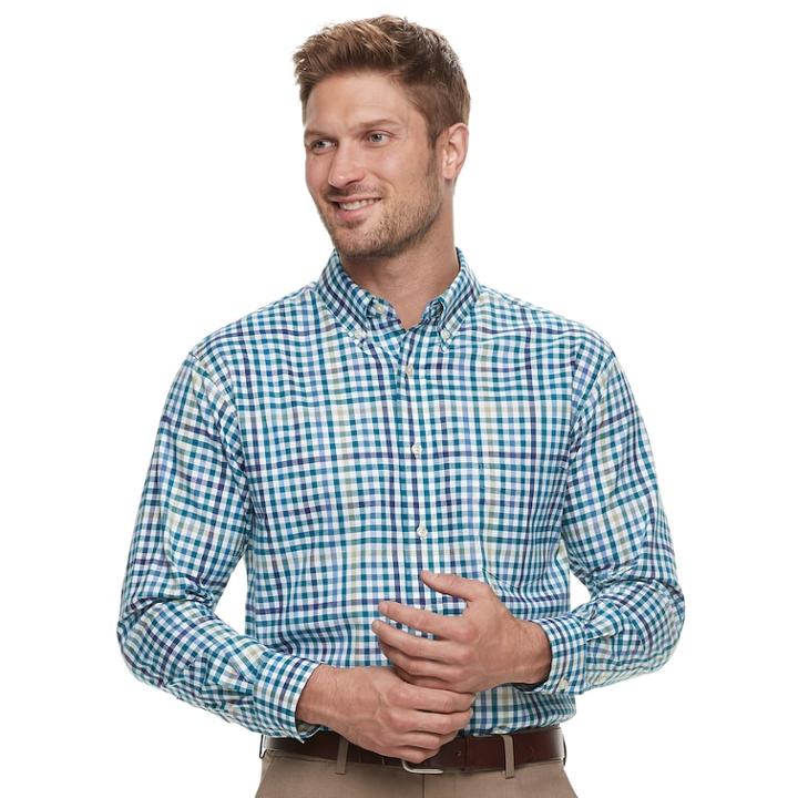 Men's Haggar Classic-fit Stretch Poplin Button-down Shirt, Size: Xl, Dark Beige