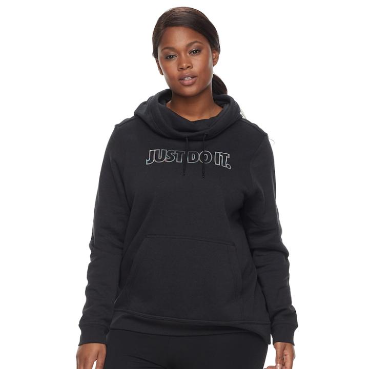 Plus Size Women's Nike Funnel-neck Hoodie, Size: 1xl, Grey (charcoal)