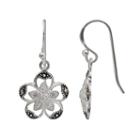 Sterling Silver Crystal And Marcasite Flower Drop Earrings, Women's, Black