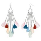 Mudd&reg; Feather & Tassel Nickel Free Chandelier Earrings, Women's, Multicolor