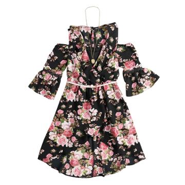 Girls 7-16 Beautees Cold Shoulder High-low Belted Walk-through Dress With Necklace, Size: 12, Black