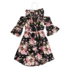Girls 7-16 Beautees Cold Shoulder High-low Belted Walk-through Dress With Necklace, Size: 12, Black