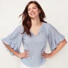 Women's Lc Lauren Conrad Print Flounce Sleeve Top, Size: Small, White