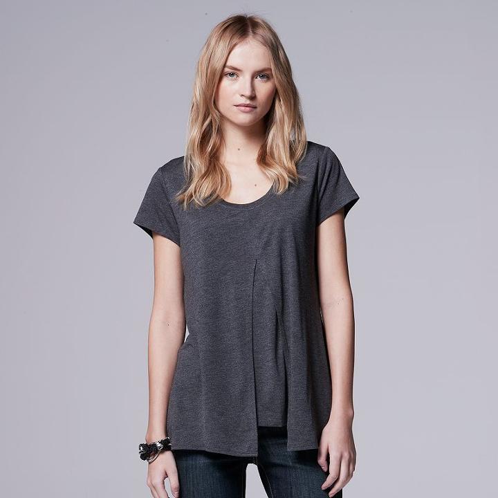 Women's Simply Vera Vera Wang Simply Separates Split-front Tee, Size: Medium, Med Grey