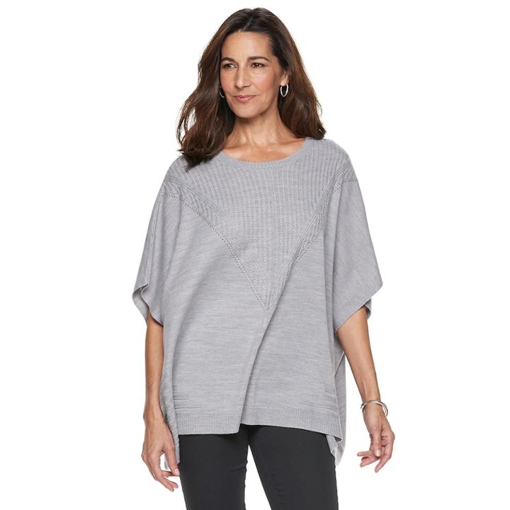 Women's Napa Valley Textured Poncho Sweater, Size: Large, Light Grey
