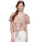 Juniors' Mudd&reg; Floral Tie Front Crop Top, Teens, Size: Small, Light Pink